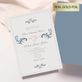 Klassiskt guld och dammig blå bröllopskjol