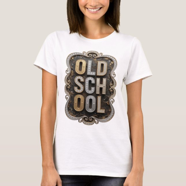 Klassiskt guld OLD SCHOOL Djärv design T Shirt (Framsida)