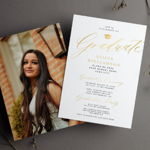 Klassiskt guld-skript, student-foto studenten inbjudningar