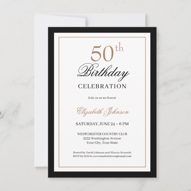 Klassiskt guld svart 50-årsdag  inbjudningar (Framsida)