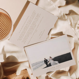 Klassiskt Guld Vågrät Romantic Photo Bröllop Tack Kort