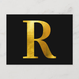Klassiskt guldfärgat Monogram R på svart Vykort