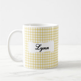Klassiskt gult gingham med personligt namn kaffemugg