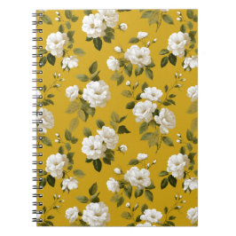 Klassiskt gult ros vitt blommönster anteckningsbok
