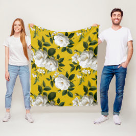 Klassiskt gult ros vitt blommönster fleecefilt