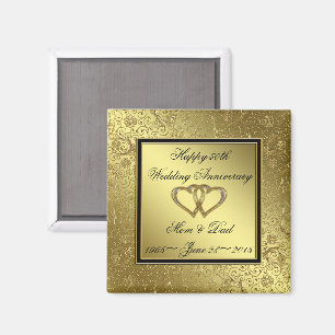 Klassiskt gyllene Bröllop-årsjubileum Square Magne Magnet