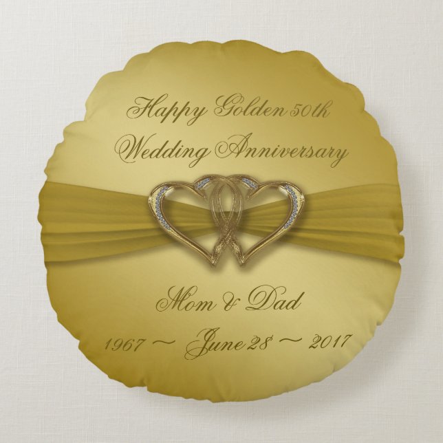 Klassiskt gyllene femtioårsjubileum rund kudde (Framsidan)