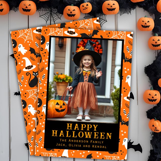Klassiskt Halloween Cute Anpassningsbar Photo Julkort (Classic Halloween Cute Custom Photo Holiday Card)