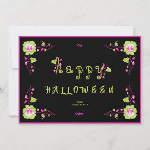 Klassiskt Happy halloween-kort för svart och Rosa- Inbjudningar