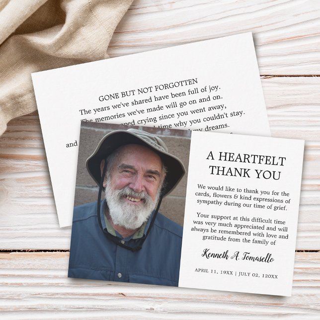 Klassiskt hårfiltfoto tack kort (Classic Funeral Heartfelt Photo Thank You Card)