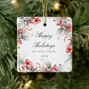 Klassiskt Helgdag Berries Photo Monogram Julgransprydnad Keramik