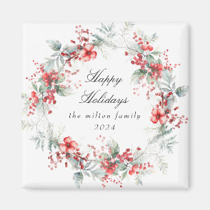 Klassiskt Helgdag Berries Photo Monogram Magnet