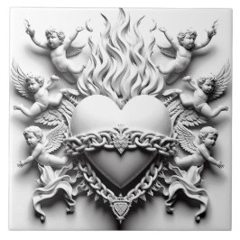 Klassiskt hjärta + kedja kakelplatta