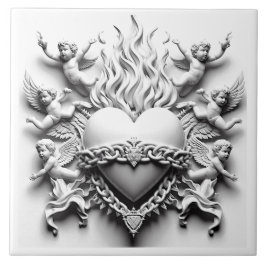 Klassiskt hjärta + kedja kakelplatta