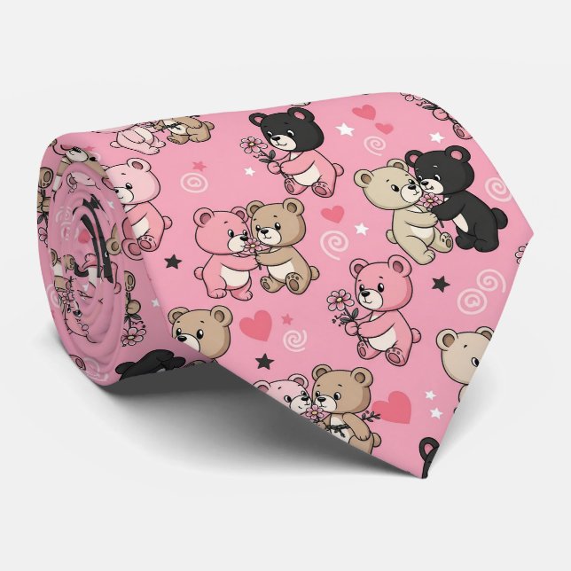 Klassiskt hjärtmönster för teddybjörn slips (Rullad)