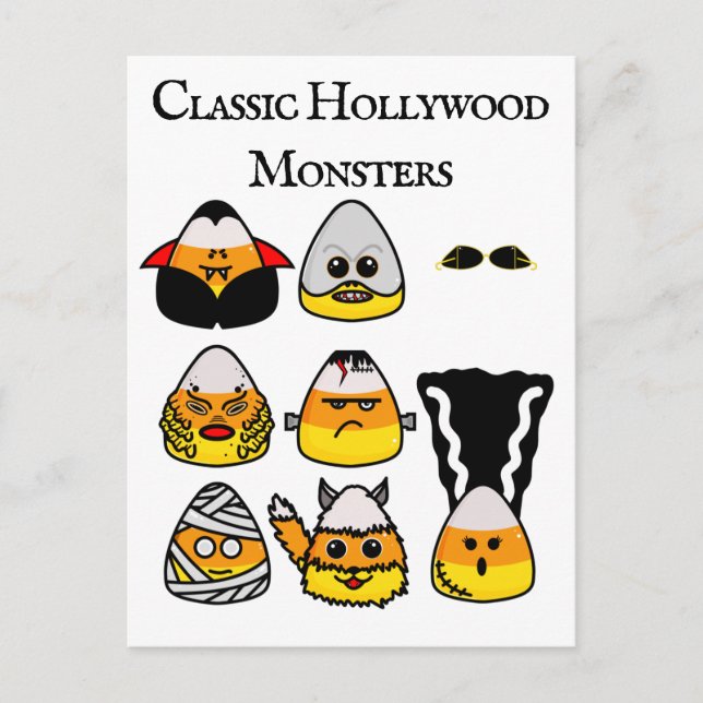 Klassiskt Hollywood Monsters Candy corn vykort (Framsida)