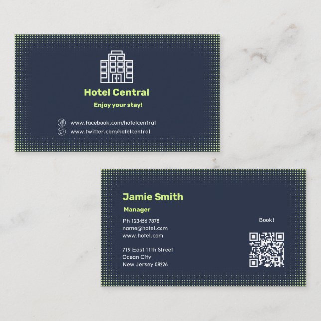 Klassiskt Hotel Blue-Affärskort med QR-kod Visitkort (Fram/baksida)