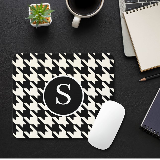 Klassiskt Houndstooth Black & White Monogram Musmatta (Skapare uppladdad)