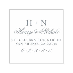 Klassiskt Initialer Bröllop Namn och Returadress Självfärgande Stämpel