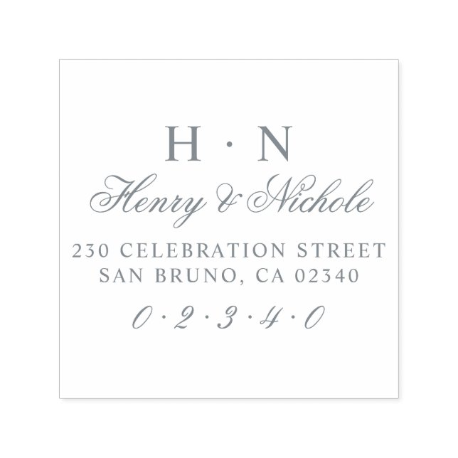 Klassiskt Initialer Bröllop Namn och Returadress Självfärgande Stämpel (Design)