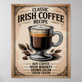 Klassiskt irländskt kafferecept Vintage rustik kök Poster