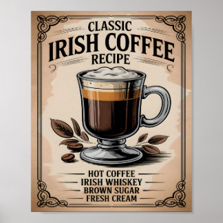 Klassiskt irländskt kafferecept Vintage rustik kök Poster