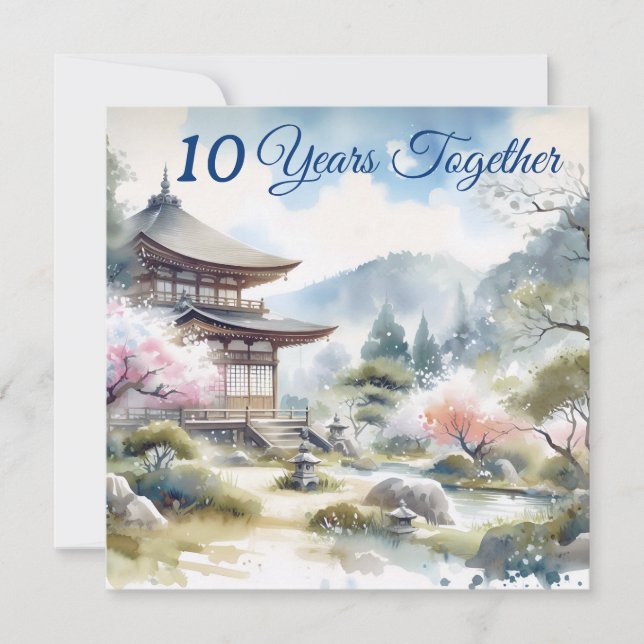 Klassiskt Japan Cherry blommar rosa blue water col Kort (Framsida)