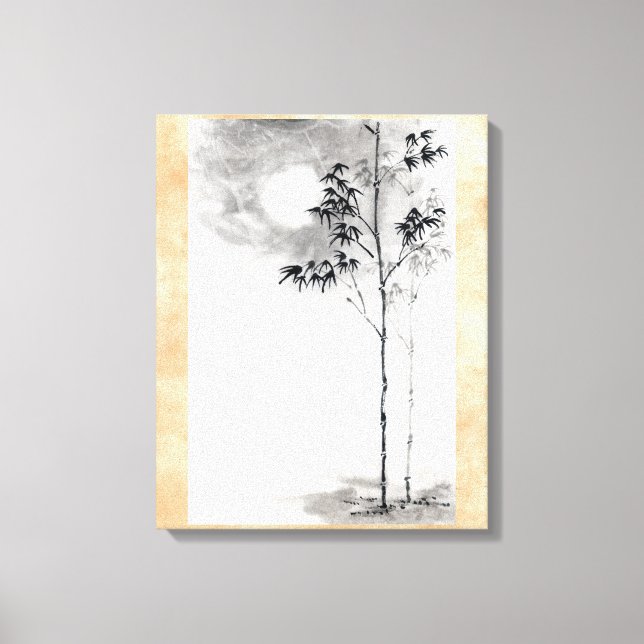 Klassiskt japanskt sui-e-målarkonst bamboo måne canvastryck (Framsida)