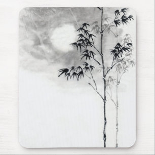 Klassiskt japanskt sui-e-målarkonst bamboo måne musmatta