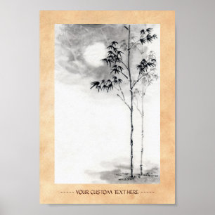 Klassiskt japanskt sui-e-målarkonst bamboo måne poster