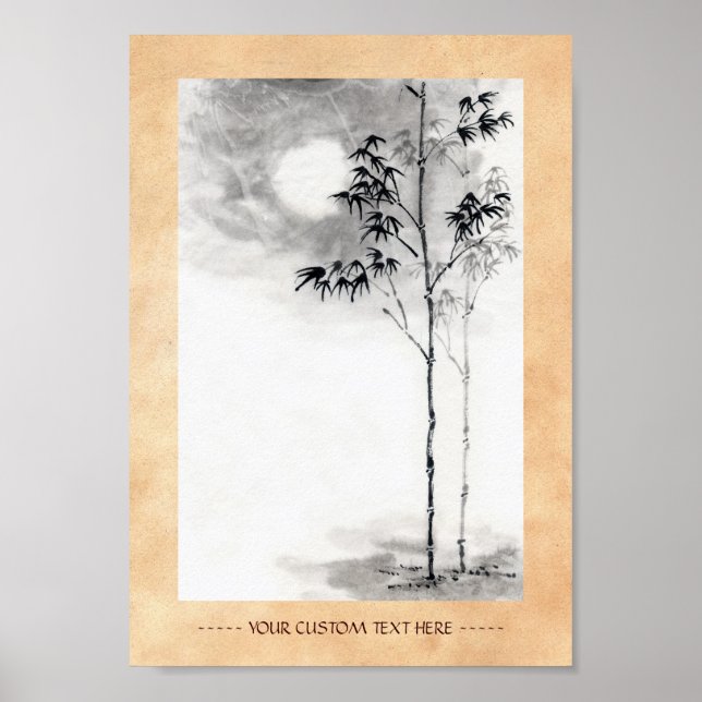Klassiskt japanskt sui-e-målarkonst bamboo måne poster (Framsidan)