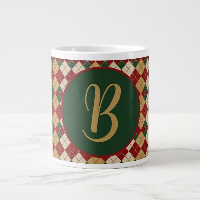 Klassiskt, jul/vinter- argyle-mönster jumbo mugg (Framsidan)