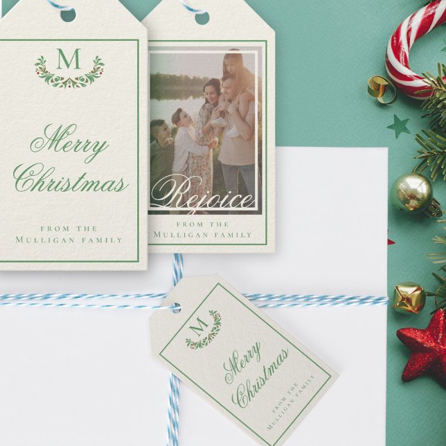 Klassiskt julfamiljsmonogram presentetikett (Skapare uppladdad)