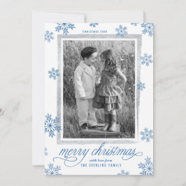 Klassiskt julfotkort för familjen Snöflingor Julkort