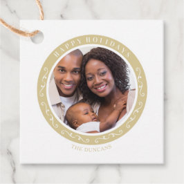 Klassiskt julfoto av prydnadsdjur Glad helg Gåvor Etiketter