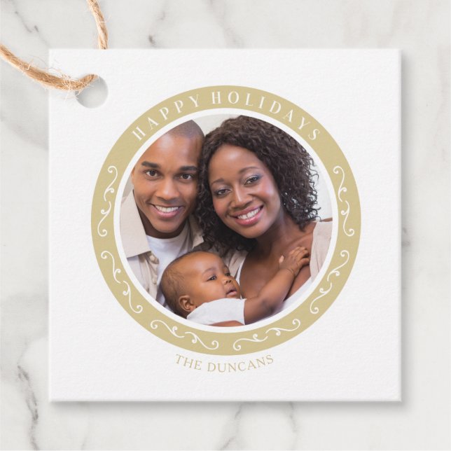 Klassiskt julfoto av prydnadsdjur Glad helg Gåvor Etiketter (Framsida)