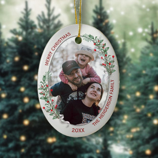 Klassiskt julfoto i familjen Silver Ram Julgransprydnad Keramik