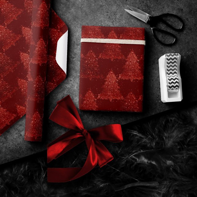 Klassiskt Julgran | Festive Rik Crimson Red Presentpapper (Skapare uppladdad)