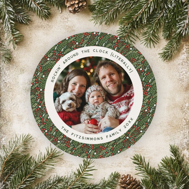 Klassiskt julkort Holly Löv Helgdag Kort (Holly Leaf Christmas circle photo card)