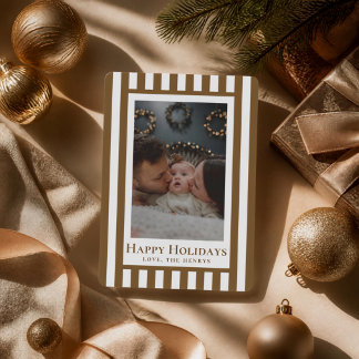 Klassiskt julkort med familjefoto och randigt tema