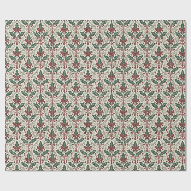 Klassiskt julpapper med Holly Damask (Platt)