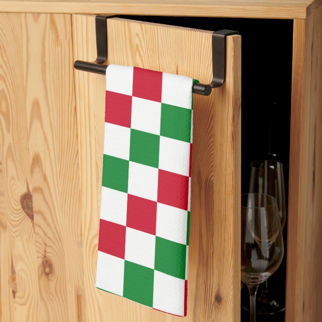 Klassiskt julschackbrädemönster kökshandduk (Thirds Fold)