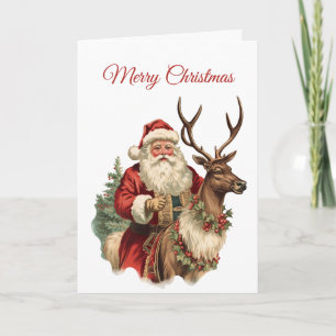 Klassiskt Jultomten Riding a Reindeer jul Kort