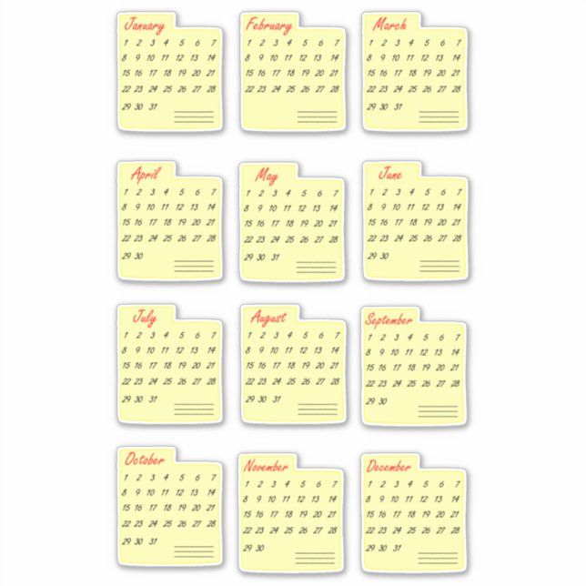 Klassiskt kalendermånader - årstidsförslutning klistermärken (Framsida)