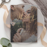 Klassiskt kalligraffoto för guld elegant bröllop inbjudningar<br><div class="desc">Modern kalligrafdesign "bröllop i" i färg redigerbar färg,  med foto,  enkel och elegant. underbara bröllopsinbjudningar för klassisk vintage bröllop och formellt bröllop Se alla matchande guld i samlingen.</div>