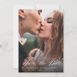 Klassiskt kalligrafiskt foto bröllop spara datum spara datumet