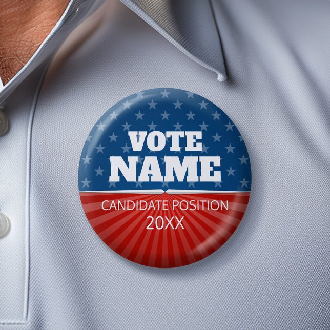 Klassiskt Kampanj - ikoniska stjärnor rand blått Knapp (Custom Campaign Gear -- Create your own election swag for any candidate)