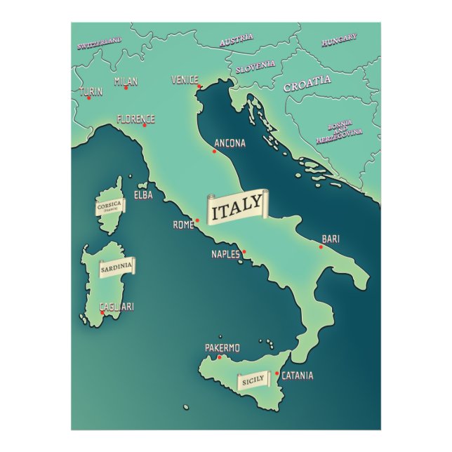 Klassiskt Karta i Italien Fototryck (Framsidan)