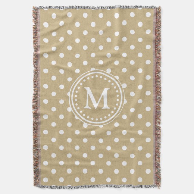 Klassiskt Khaki och White Polka Dot Monogram Filt (Framsidan Vertikal)