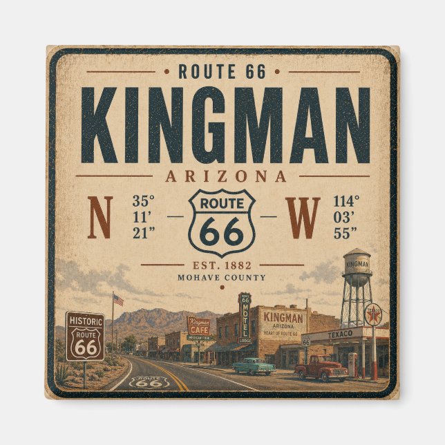 Klassiskt Kingman Arizona Route 66 souvenir Magnet (Framsidan)